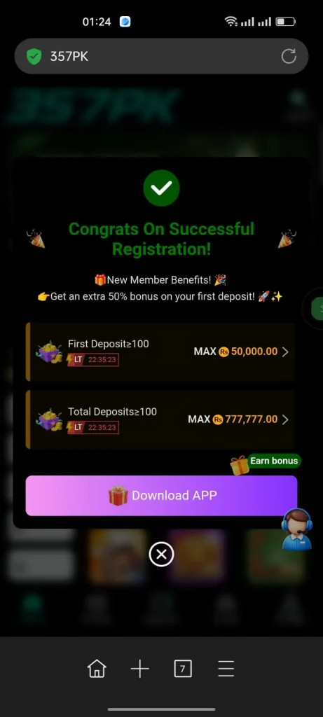 357PK Game Welcome Bonus